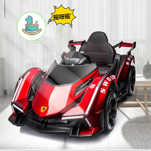 HERO THRIVE children's electric car, children can sit on it, male and female babies, four-wheel remote control charging toy car, battery car, stroller, white, four-wheel drive + hard wheels + leather seat + 12V7 battery