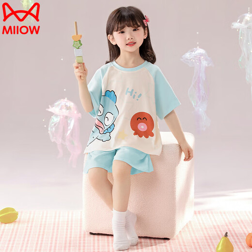 Catman (Miiow) Pure Cotton Girls Pyjamas Sommer Dünner Kinder kleiner Milchdrache Kurzärärmig mittelgroße Kindermädchen New Home Clothing Set NT-833 S Höhe 143-153 cm (65-80jin [Jin gleich 0,5 kg]))