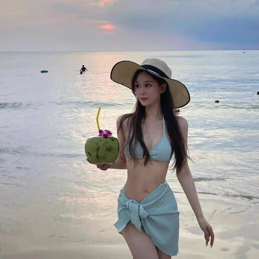 Muni sexy hottie pure desire bikini female suspender swimsuit summer briefs swimming trunks bikini three-piece hot spring set mint green M