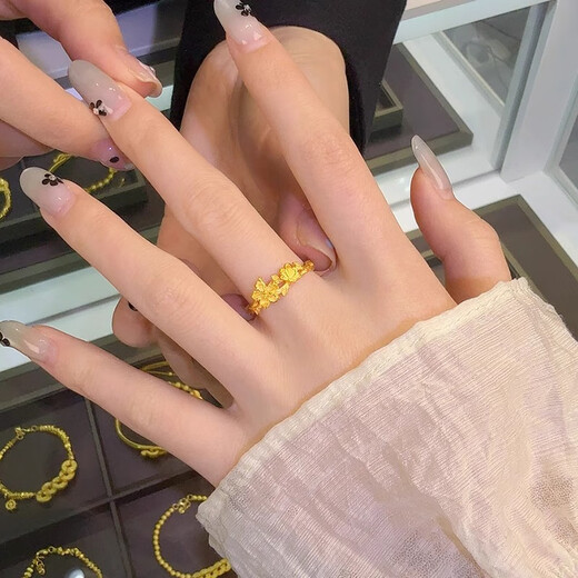 Youlai Gold Butterfly Love Flower Ring Women's 999 Pure Gold Cherry Blossom Butterfly Open Ring Ring for Girlfriends Birthday Gift Die Love Flower Ring About 3g