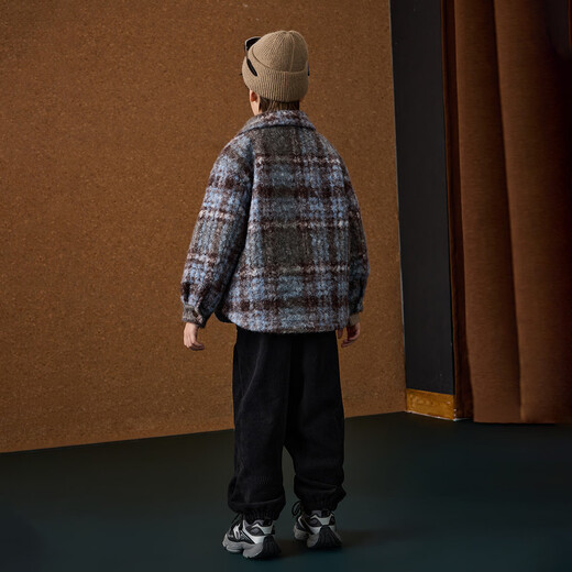 ASK JUNIOR children's coat boys winter medium and large children's warm woolen coat shirt collar plaid jacket