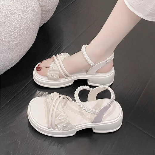 Girls Princess Sandals Summer New Soft Sole Non-Slip Breathable Children's Shoes Beach Shoes Elementary School Students Summer 6 to 8 Beige Yizhou&YZ-555 28 Inner Length 17.8cm