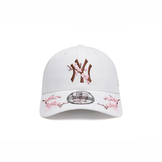 NEW ERA summer MLB NY cherry blossom embroidery trendy brand large label men's and women's hat curved brim baseball hat white S OFM