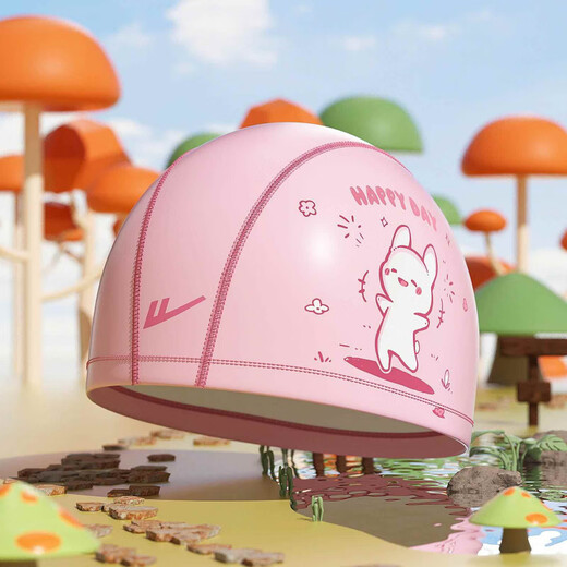 JCZS German brand children's swimming cap HD long hair plus waterproof boys and girls swimming glasses without head diving cover pink rabbit PU swimming cap