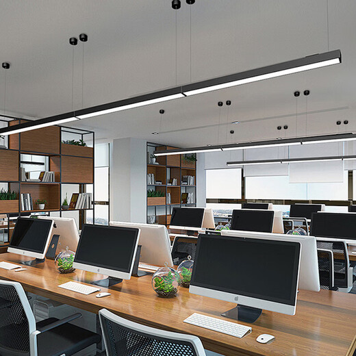 Deng Ling office chandelier led strip square light shopping mall supermarket office building seamless pendant lamps black frame right angle 120*10cm white light 12 pieces