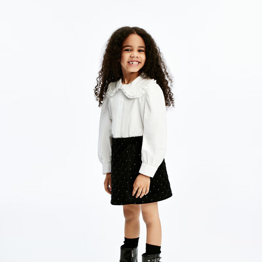 Little MO&Co. Children's clothing winter new style girls pure cotton doll collar white shirt sweet long-sleeved shirt