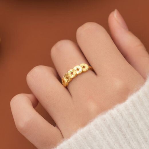 S925 sterling silver money, Duo Duo Lai Cai, copper coin ring, new Chinese style, broken ice, five emperor coins, fashionable CNC ring, gold color, opening adjustable