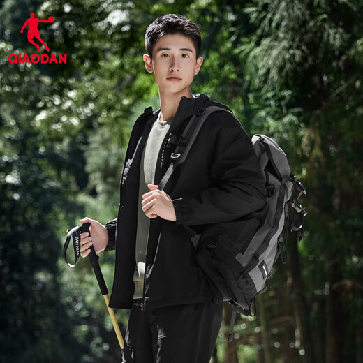 Jordan sports coat men's windbreaker autumn and winter windproof and water-repellent hooded outdoor jacket long-sleeved top black-321R - double layer L