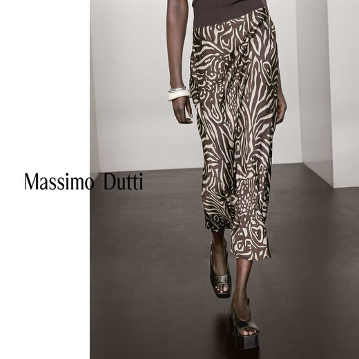 Massimo Dutti autumn and winter new product 2025 women's romantic island resort style drape printed skirt summer 05221893 brown XS (165/66A) size is too large