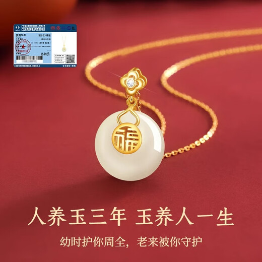 Central Chuang Fashion Chinese Gold and Silver Necklace Women's Safety Buckle Hetian Jade Pendant Birthday Gift for Mother and Elders S925