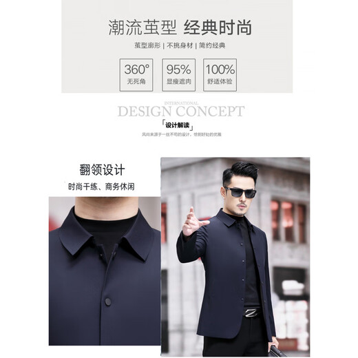 JINBA 2025 new middle-aged men's lapel jacket spring and autumn thin business casual jacket men's 8823 navy blue M 170-