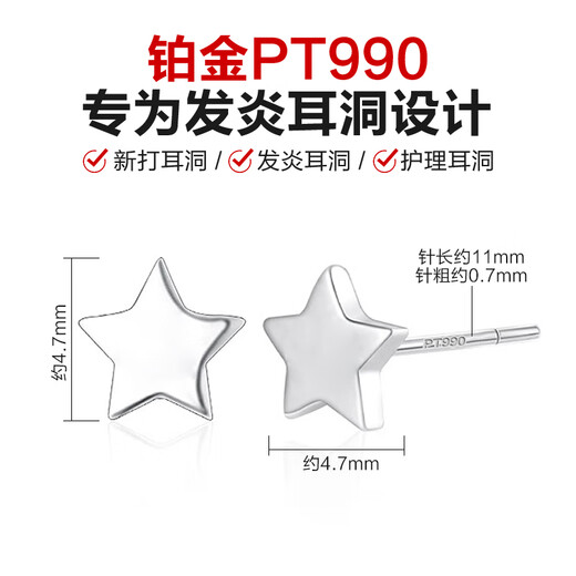 Dairuo platinum star earrings to support pierced ears, high-end earrings for women, small ear bone nails, mini free earrings 2025 new single platinum earrings (approximately 0.21g)