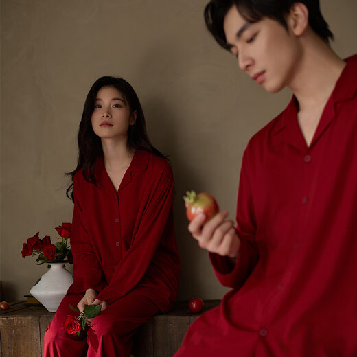 Shaqian New Year of the Horse Red Couple Pajamas 2025 Spring and Autumn Soft Cotton Women's Home Clothes Newlyweds Zodiac Year Men's Suit