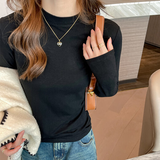 Langsha Modal small stand-up collar bottoming shirt for women 2025 spring and autumn new style can be worn outside the right shoulder long-sleeved top T-shirt