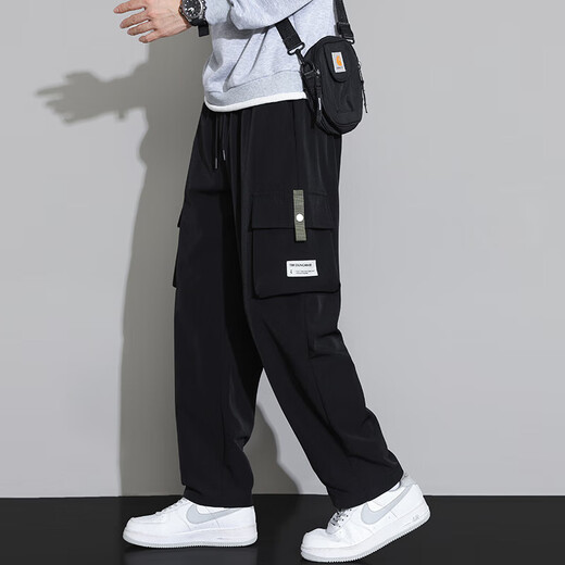 Semir straight work pants men's summer thin casual pants American fashion brand multi-pocket loose large-size wide-leg trousers 9033 black + 9930 gray a M 90-115Jin [Jin equals 0.5 kg]