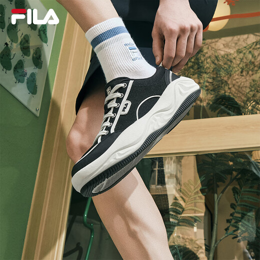 FILA official men's shoes COOKIES retro canvas shoes 2025 summer new cookie shoes fashion casual shoes black/milk white-BG 43