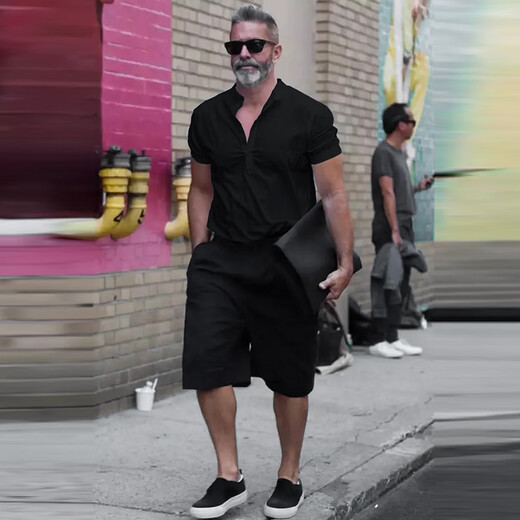 NOTITLE men's celebrity street style trendy summer new European and American retro small stand-up collar short-sleeved shirt Henry collar half-sleeved shirt white C627 S