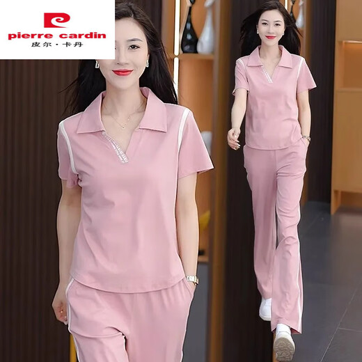 皮尔卡丹（PIERRE CARDIN）欧货休闲运动套装女夏季2025新款时尚洋气减龄显瘦冰丝短袖两件套 黑色套装6628 XL