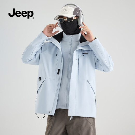 Jeep (JEEP) assault jacket for men and women, three-in-one outdoor warm and windproof jacket for men, moonlight blue (fleece) M