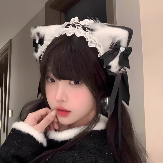 UOSU Lolita cat ear hairband female cos comic exhibition Lolita hairband maid hair accessories animal ears sweet girl hairpin hair accessories cos cat ear hairband black