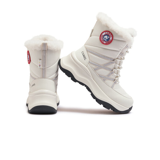 Camel (CAMEL) women's shoes winter new fashion snow boots lazy furry shoes versatile plus velvet warm and cold-proof casual boots L25W577050 beige 38