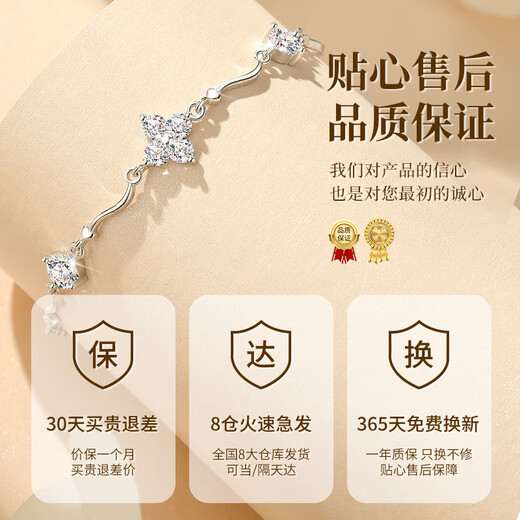 Gift for a long time Swarovski zirconium four-leaf clover silver bracelet women's birthday gift for girlfriend, wife, best friend