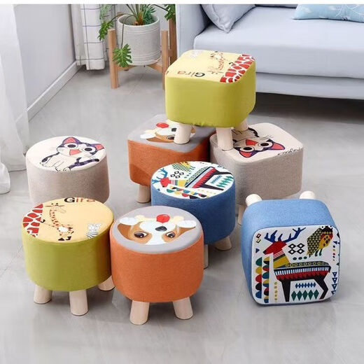 Children's Cartoon Stool Solid Wood Square Stool Changing Shoes Living Room Porch Living Room Coffee Table Low Stool Small Stool Entry Bedside Stool Random Color