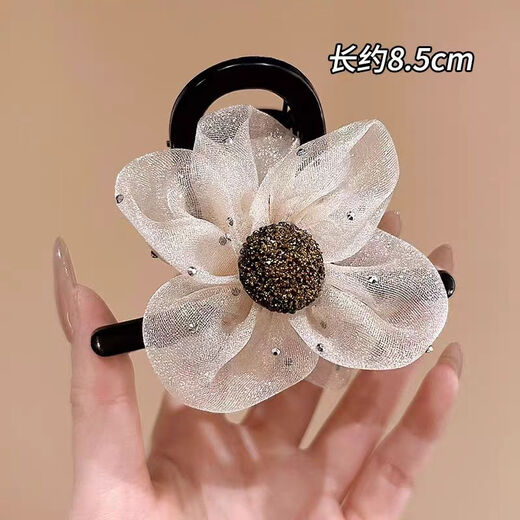Rhinestone polka dot mesh sunflower clip for women 2025 new high-end bubble shark clip back of head hair clip black 1 piece