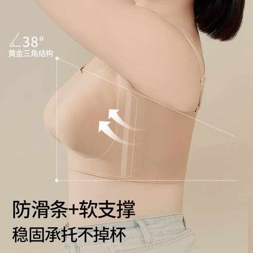 Noquna Invisible Strapless Underwear Women's Summer Seamless Thin Large Breast Showing Small Tube Top Large Size Fat MM Bra Flesh Color XL