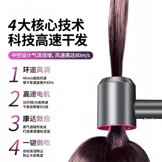 Xiaomi Baby Series Leafless High-Speed Hair Dryer National 3C Certification丨4.5 Billion Negative Ions for Hair Care Household Electric Dryer Quiet and Quick-Drying High Power Hair Care Gift Rose Red 4.5 Billion Moisturizing Negative Ions Single Nozzle - Nourishing Hair Care 2025 New Top Version 1.8 Meter Cable Long Gift Box