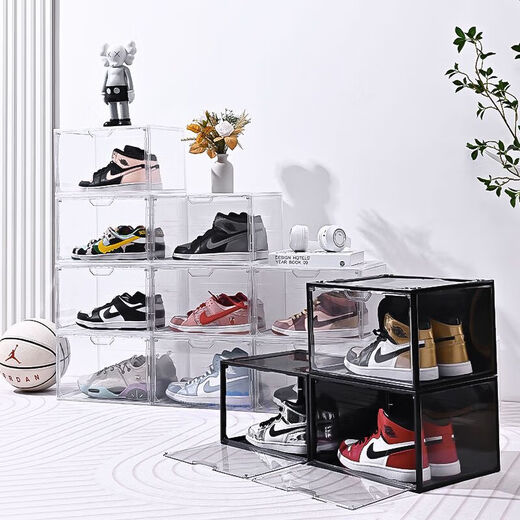 Selato magnetic hard plastic transparent shoe box shoe storage box dormitory storage acrylic shoe box cabinet rack anti-oxidation + magnetic door opening transparent pack 10 pieces front door large size 46 high-top shoes with high transparency on three sides
