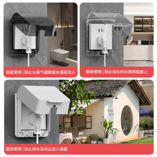 International Electrician Type 86 Switch Socket Waterproof Box Transparent Protective Cover Indoor and Outdoor Rainproof Bathroom IP55 Waterproof Splash Box IP55 Waterproof Box White Transparent Screw Style