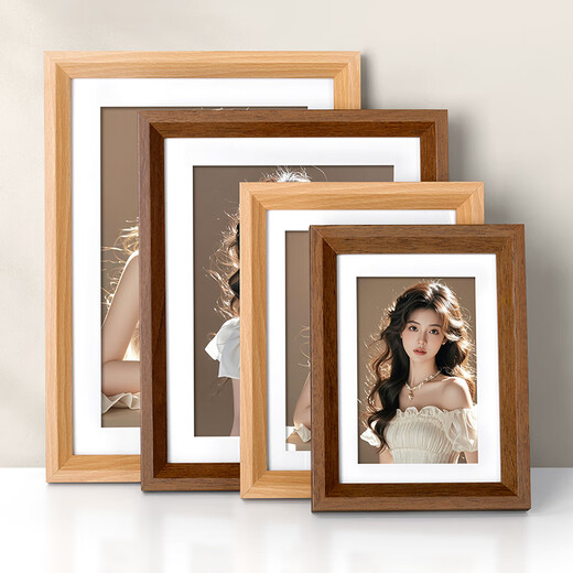 金隆兴木质相框摆台6寸婚纱照宝宝相片框挂墙情侣照片墙组合框胡桃木色-9906-2