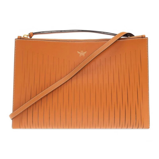 MCMAren Logo Abstract Fishnet Pattern Nappa Leather Clutch Medium Women's Brown Basics (Bag + Dust Bag)