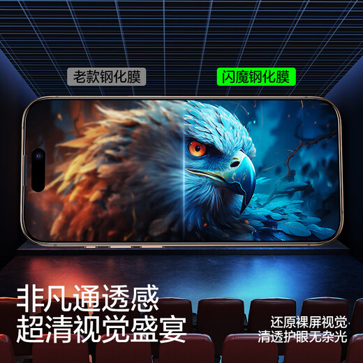 Flash Magic Super anti-fall without black edges, suitable for Apple 16pro tempered film, iPhone16promax mobile phone film, ultra-clear anti-fall protective eye film 16PM high-definition anti-fingerprint, 2 pieces, enhanced explosion-proof and anti-fingerprint, Apple iPhone16Pro