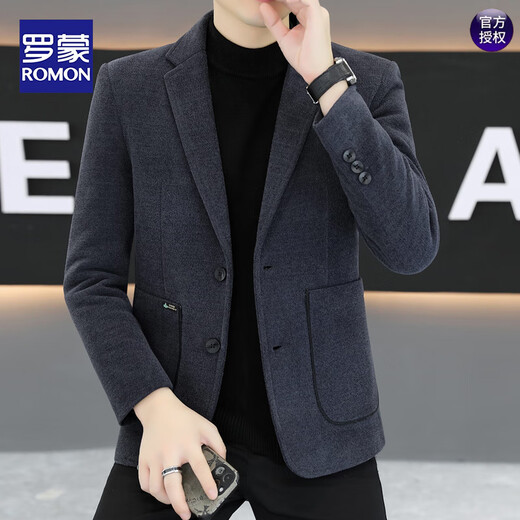 ROMON men's woolen suit jacket autumn and winter Korean version high-end cotton thickening youth casual short woolen coat gray cotton 2XL recommended 140-155Jin Jin equals about 0.5 kg