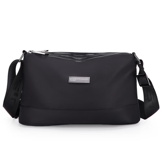 Men's fashion versatile simple trend Oxford cloth three-layer waterproof retro casual bag shoulder crossbody bag 913 three zipper black