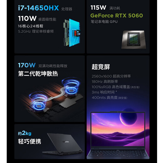 Lenovo Savior Y7000 2025 Gaming Laptop (i7-14650HX 16G 512G RTX5060 2.5K 180Hz Black) National Subsidy 20%