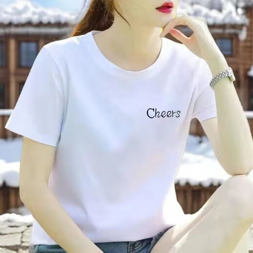 White summer casual loose large size student round neck printed short-sleeved T-shirt for women slim and versatile new style simple t-shirt 1048 M 85-95Jin Jin is equal to 0.5 kg