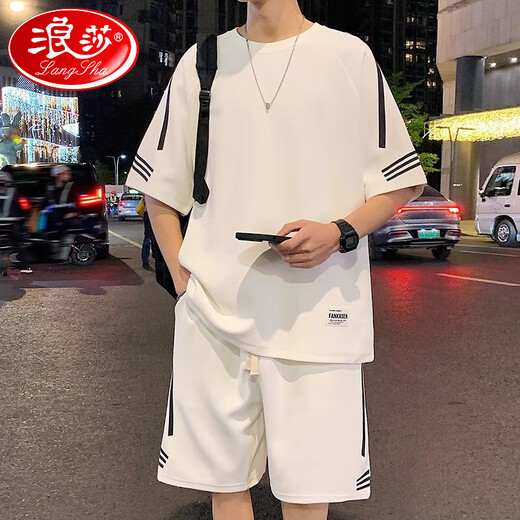 
Langsha (langsha) summer thin ice silk pajamas men's summer high-end home clothing men's summer short-sleeved suit 2025 new model FKS653 white M 90-110Jin [Jin equals 0.5 kg]
