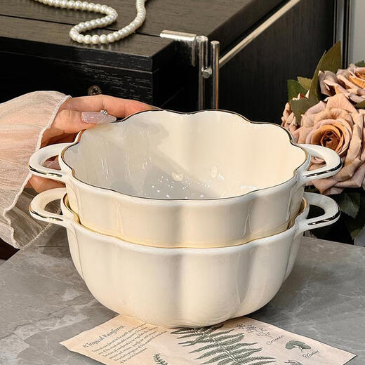 三栖虎高颜值陶瓷碗饭碗家用大容量汤碗面碗瓷碗釉下彩碗盘碗筷精致漂亮 釉下彩8寸汤碗2个装1387描金边