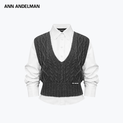 ANN ANDELMAN Real two-piece U-neck knitted vest white long-sleeved shirt retro college style simple and capable white XS