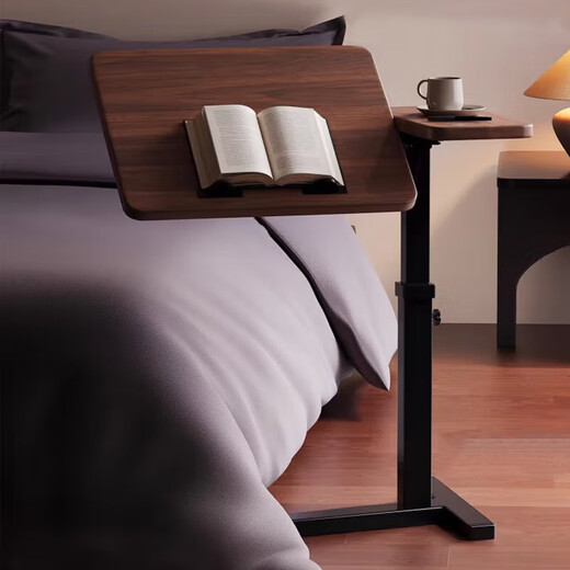 Huixun Jingdong's own brand computer desk bedside table movable lifting home office desk bedroom study table upgraded folding model - walnut color - black frame