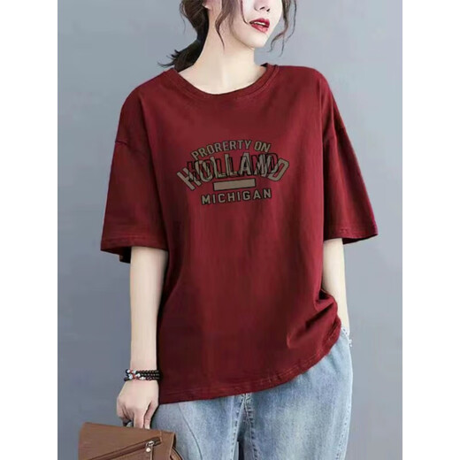 Pierre Cardin 100 T-shirt à manches courtes en coton pur pour femmes haut de gamme polyvalente et à la mode quotidienne de grande taille grande taille mincement à demi-manche 983 # Rose Red [100% coton] Gérot de cette année S [80-100jin recommandé [Jin est égal à 0,5 kg]]]