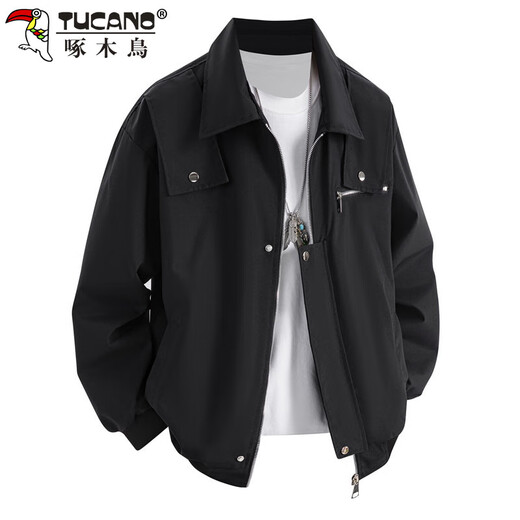Woodpecker (TUCANO) Jacket Men's Jacket Men's Autumn and Winter Outdoor Lapel American Retro Loose Trendy Workwear Men's Black L