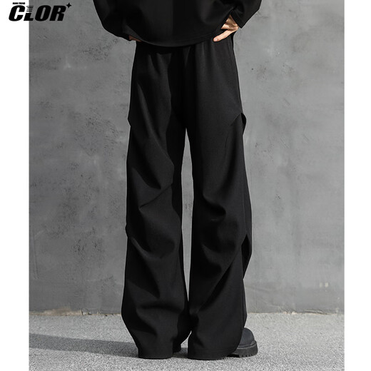 CLOR American pleated drape paratrooper scimitar trousers men's autumn and winter loose straight casual wide-leg pants CL80 black XL