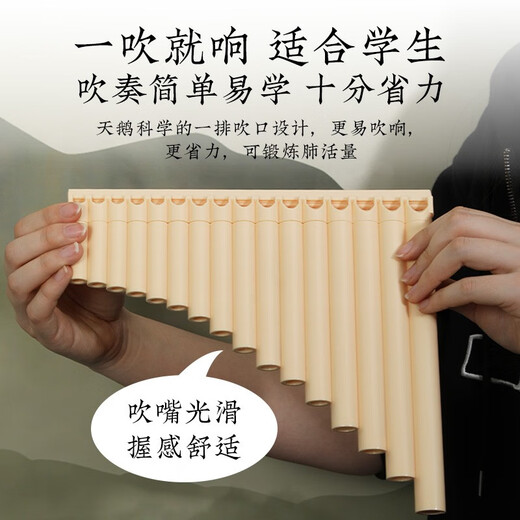 天鹅排箫18管16管中小学生c调18音专业演奏级排笛易学乐器初学者 2-(升级款)16管象牙白标配+滑