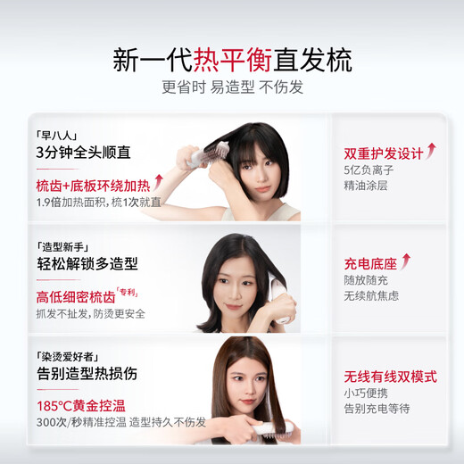 Lucheng Papi Jiang recommends - wireless version second generation Lucheng heat-balanced wireless hair straightening comb negative ions do not hurt hair high skull splint comb birthday gift improves frizz