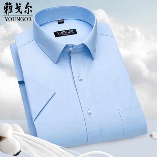 Yageor flagship official store short-sleeved shirt men's iron-free business casual professional versatile formal dress striped solid white shirt comfortable small purple stripes (DX6624) 43 (suitable for 160-175Jin [Jin equals 0.5 kg])