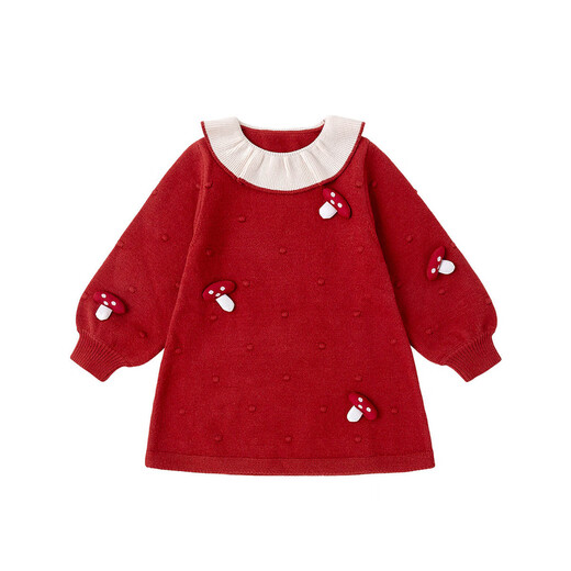 Dudu girl New Year's greetings dress long-sleeved dress New Year's winter dress baby girl skirt autumn and winter children's princess dress baby children's clothing red 100